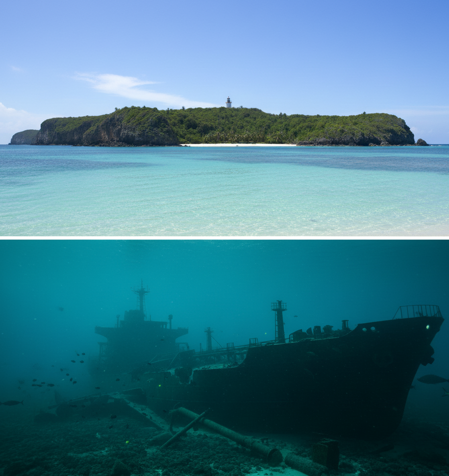 Above and below water contrast highlighting environmental vulnerability