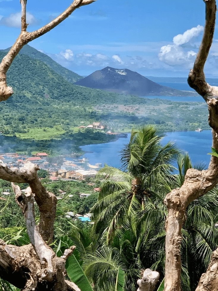 Rabaul Harbour and the surrounding caldera, viewed from the heights
